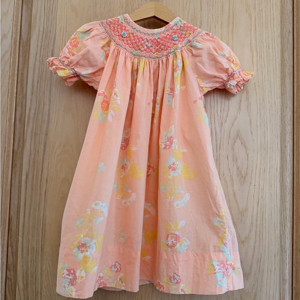 Strasburg Peach Floral Smocked Dress for Girls